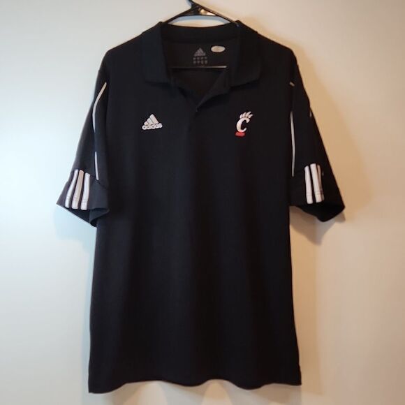 Adidas Climacool NCAA Cincinnati Bearcats Polo Shirt Men's Size Large Black EUC - Picture 1 of 10